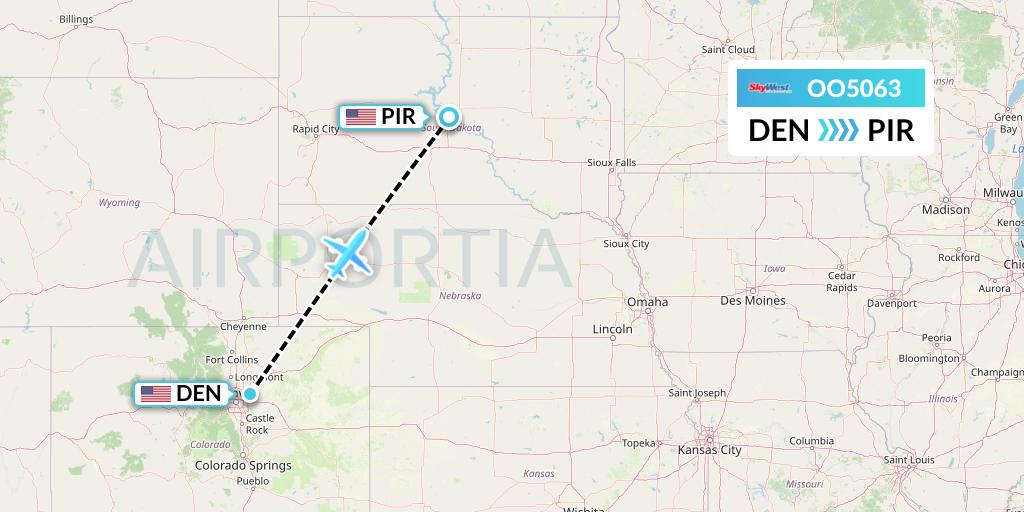 OO5063 SkyWest Airlines Flight Map: Denver to Pierre