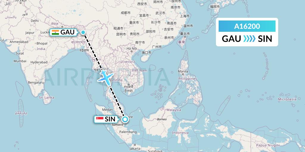 A16200 A.p.g. Distribution Systems Flight Map: Guwahati to Singapore