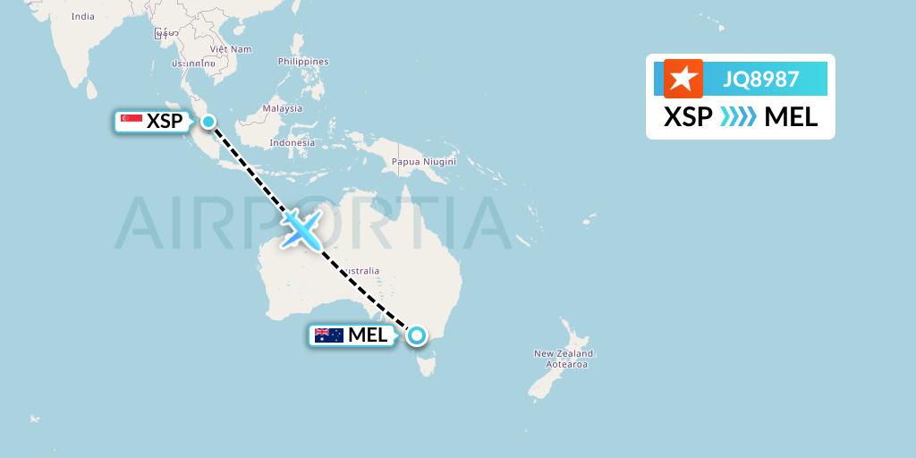JQ8987 Jetstar Airways Flight Map: Seletar to Melbourne