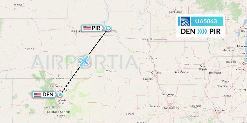 UA5063 United Airlines Flight Map: Denver to Pierre