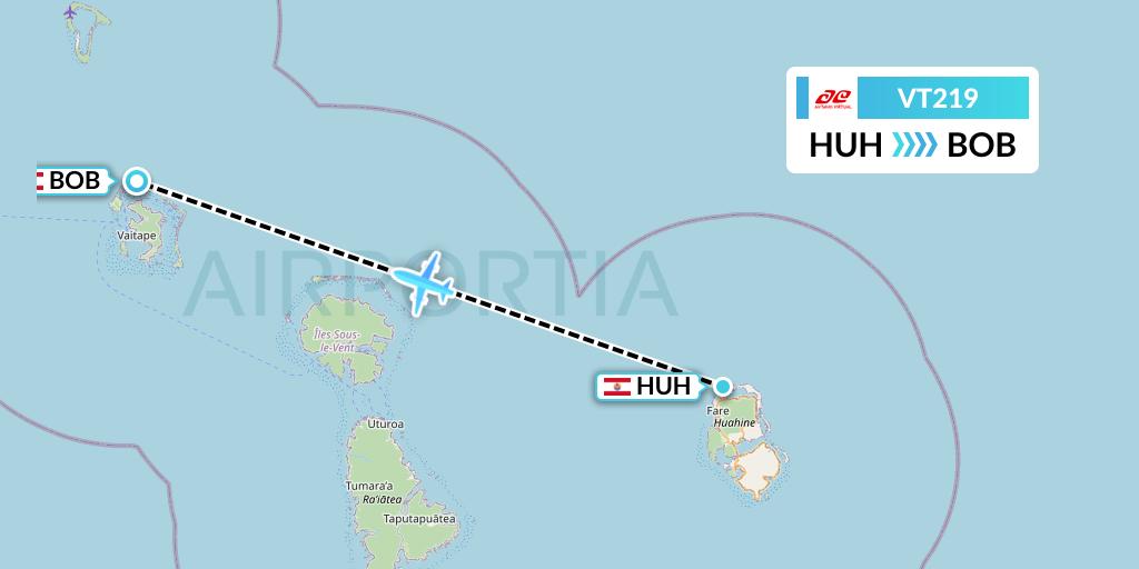 VT219 Air Tahiti Flight Map: Huahine to Bora Bora