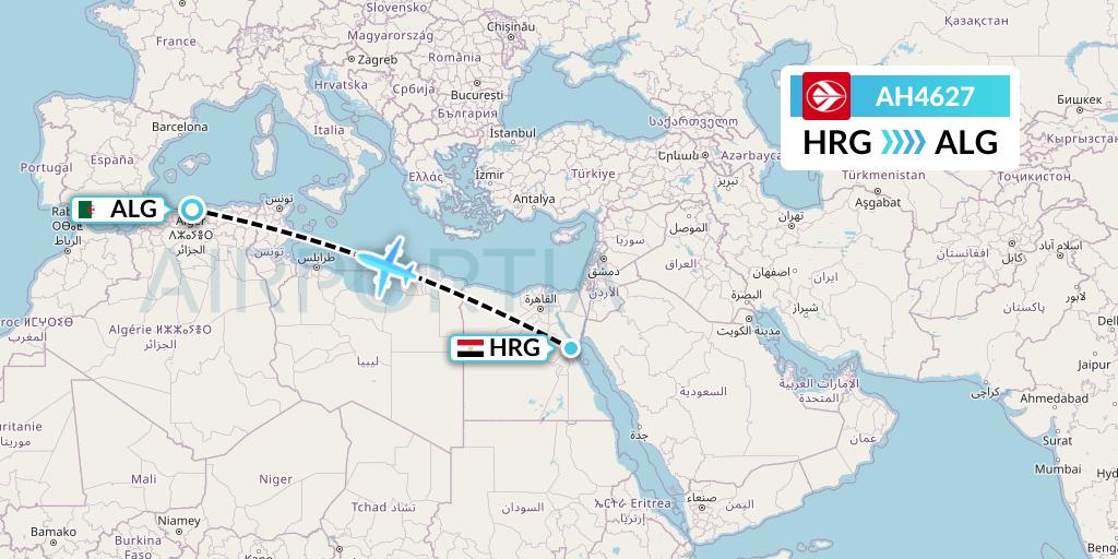 AH4627 Air Algerie Flight Map: Hurghada to Algiers