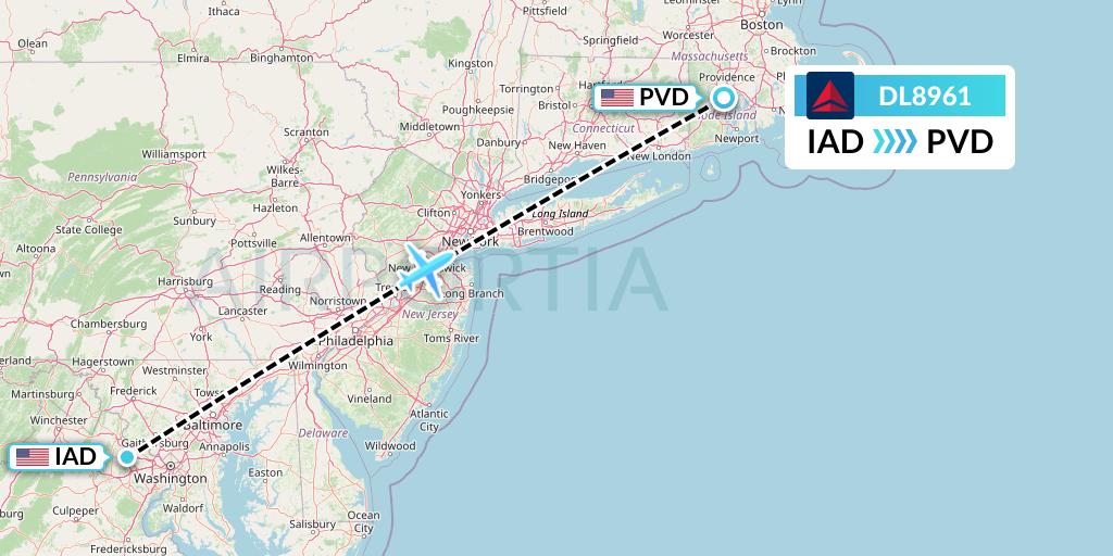 DL8961 Delta Air Lines Flight Map: Washington to Providence