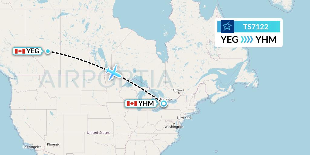 TS7122 Air Transat Flight Map: Edmonton to Hamilton