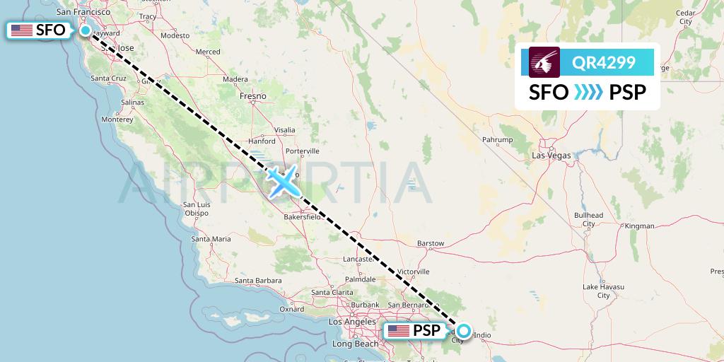 QR4299 Qatar Airways Flight Map: San Francisco to Palm Springs