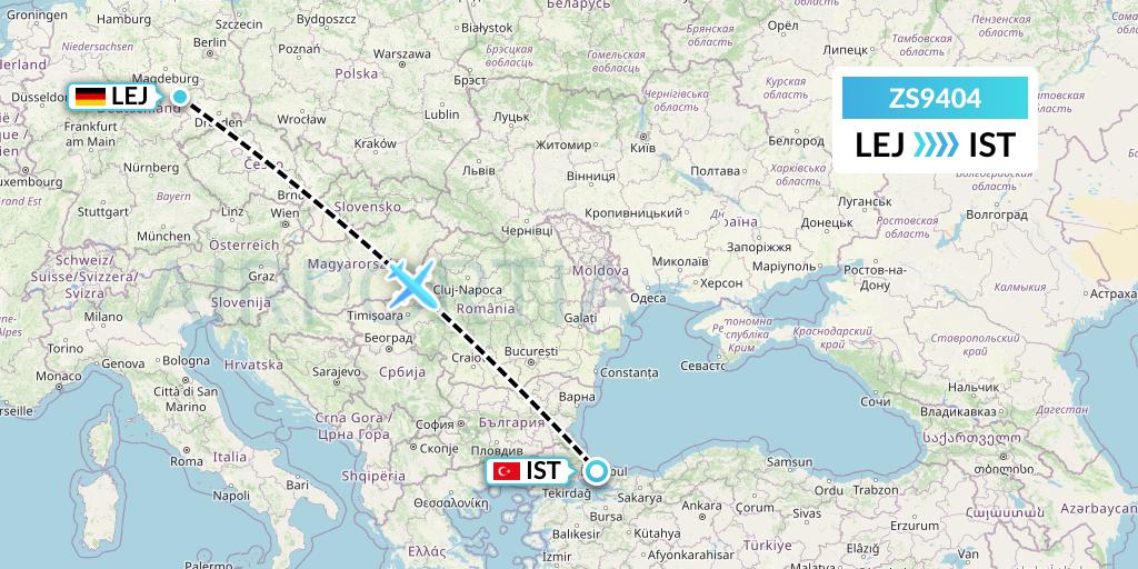 ZS9404 Grand Canyon Airlines Flight Map: Leipzig to Istanbul