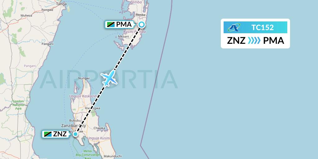 TC152 Air Tanzania Flight Map: Zanzibar to Chake