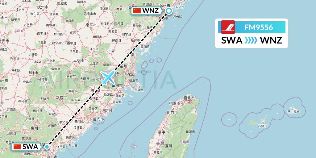 FM9556 Shanghai Airlines Flight Map: Jieyang to Wenzhou
