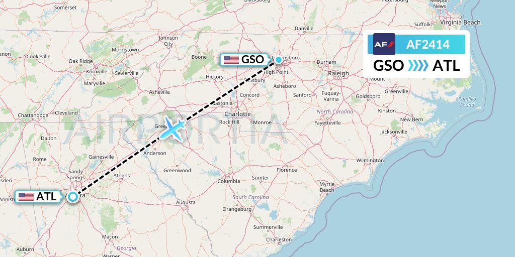 AF2414 Air France Flight Map: Greensboro to Atlanta