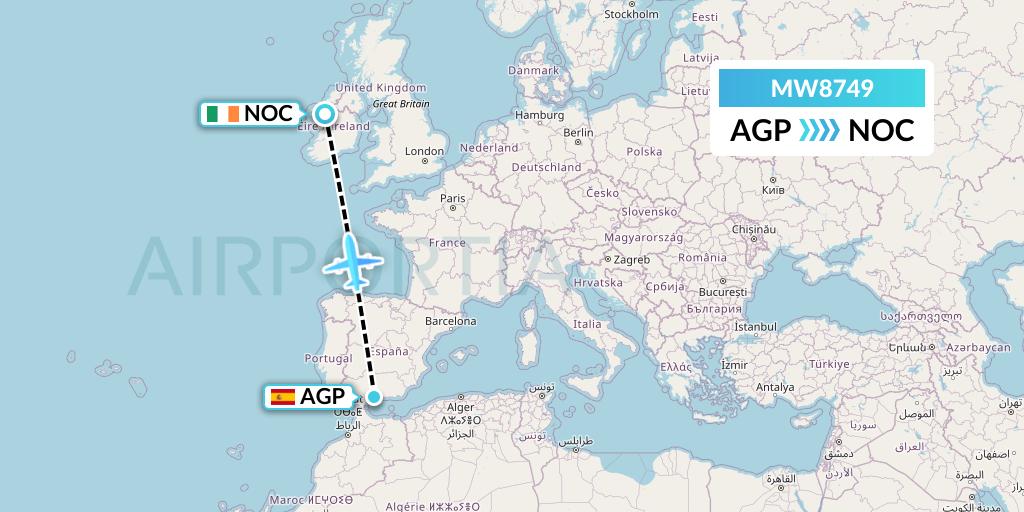 MW8749 Mokulele Flight Service Flight Map: Malaga to Knock