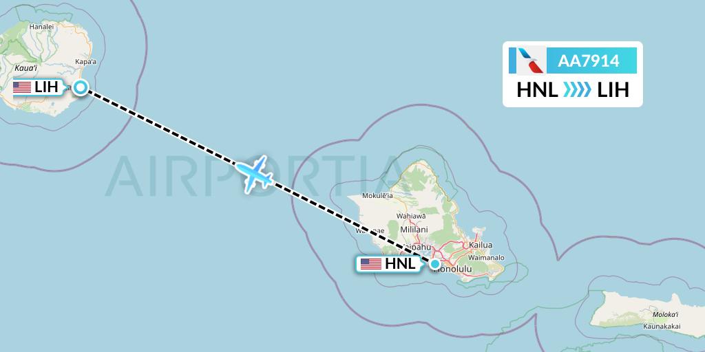 AA7914 American Airlines Flight Map: Honolulu to Lihue