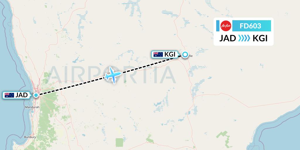 FD603 Thai AirAsia Flight Map: Perth to Kalgoorlie
