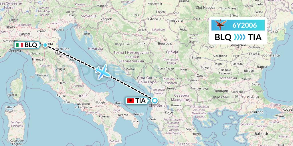 6Y2006 SmartLynx Flight Map: Bologna to Tirana