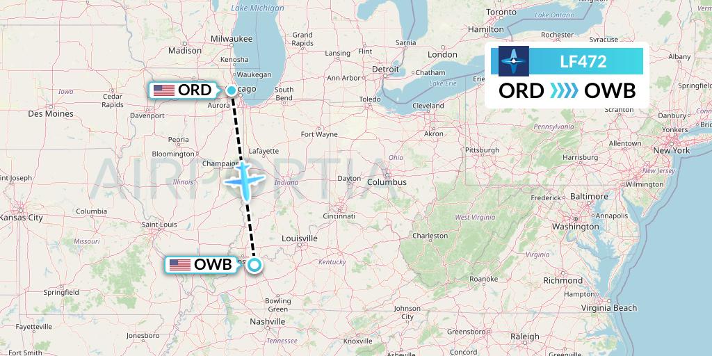 LF472 Corporate Flight Management Flight Map: Chicago to Owensboro