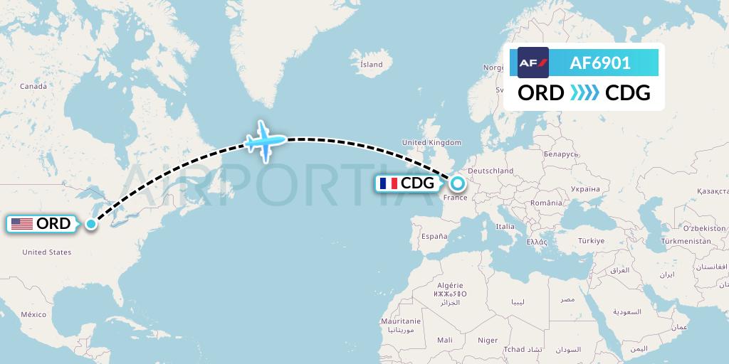 AF6901 Air France Flight Map: Chicago to Paris