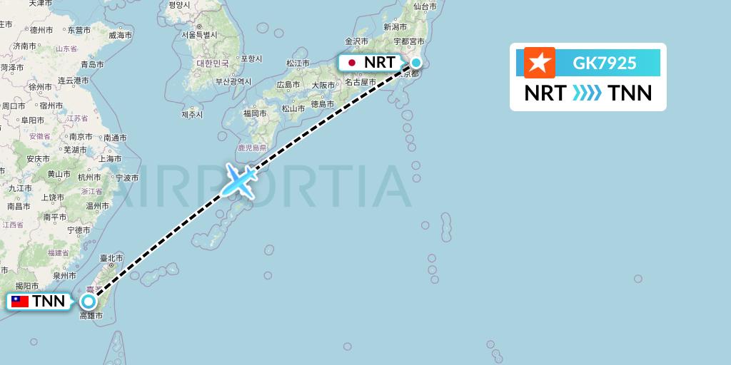 GK7925 JetStar Japan Flight Map: Tokyo to Tainan