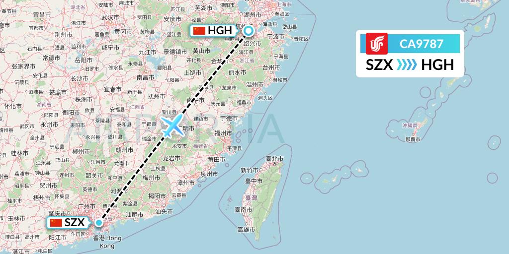 CA9787 Air China Flight Map: Shenzhen to Hangzhou