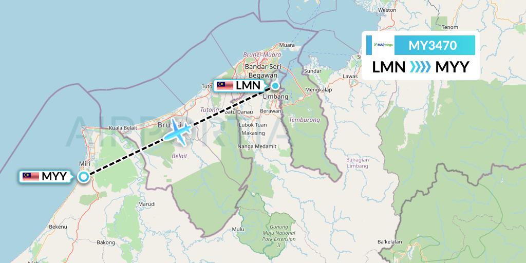 MY3470 MASwings Flight Map: Limbang to Miri