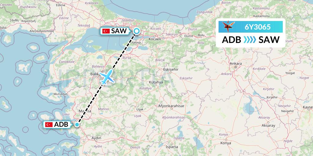 6Y3065 SmartLynx Flight Map: Izmir to Istanbul