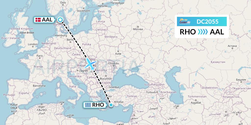 DC2055 Braathens Regional Flight Map: Rhodes to Aalborg