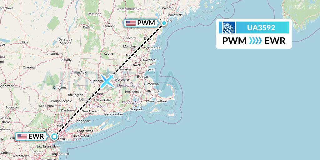 UA3592 United Airlines Flight Map: Portland to New York
