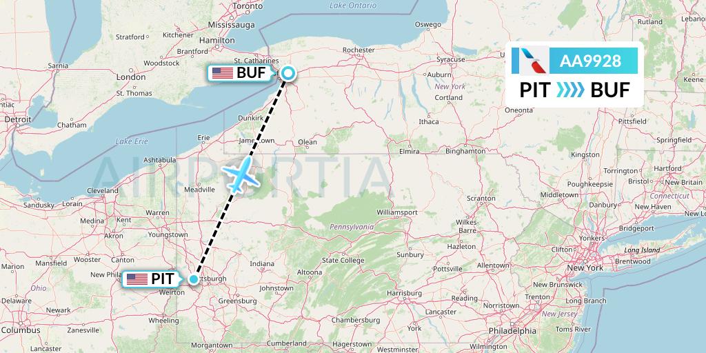 AA9928 American Airlines Flight Map: Pittsburgh to Buffalo