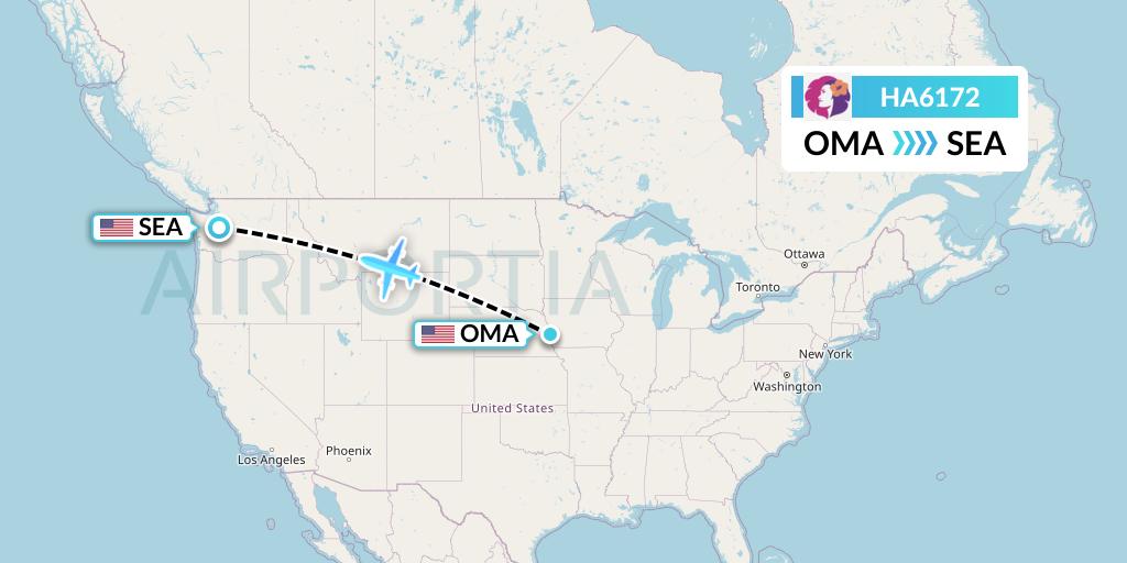 HA6172 Hawaiian Airlines Flight Map: Omaha to Seattle