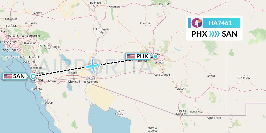 HA7461 Hawaiian Airlines Flight Map: Phoenix to San Diego