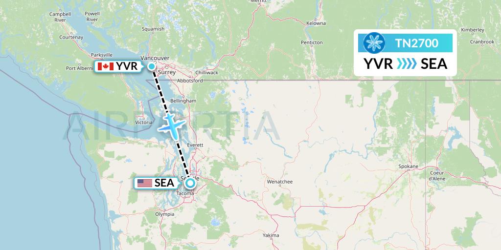 TN2700 Air Tahiti Nui Flight Map: Vancouver to Seattle