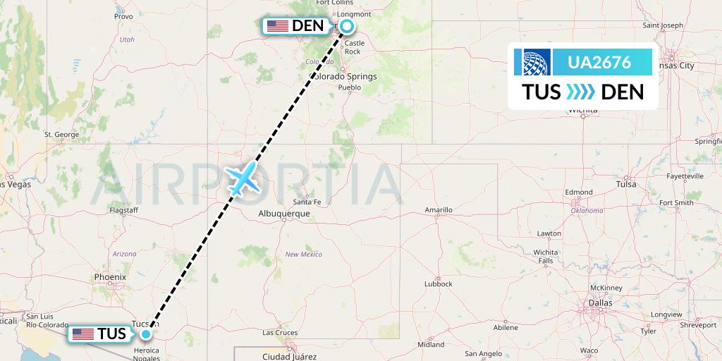 UA2676 United Airlines Flight Map: Tucson to Denver