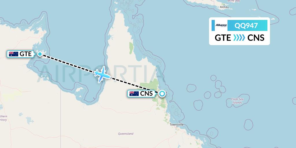 QQ947 Alliance Airlines Flight Map: Groote Eylandt to Cairns