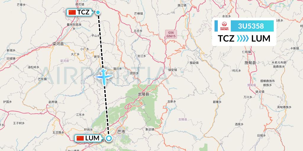 3U5358 Sichuan Airlines Flight Map: Tengchong to Mangshi