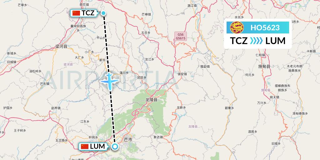 HO5623 Juneyao Airlines Flight Map: Tengchong to Mangshi
