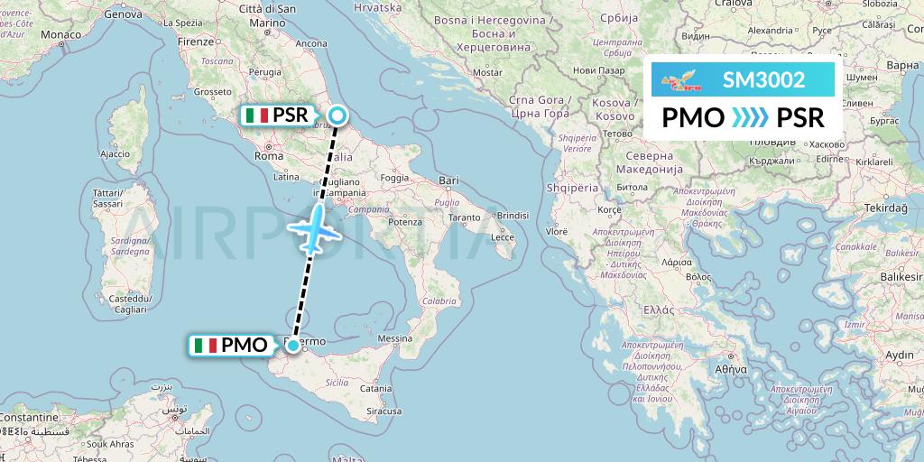 SM3002 Air Cairo Flight Map: Palermo to Pescara