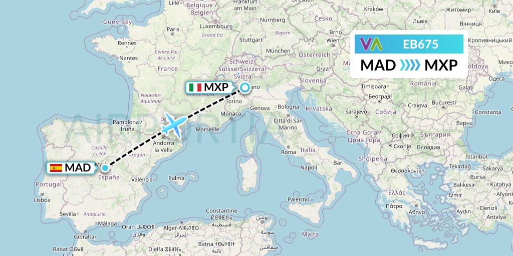 EB675 Wamos Air Flight Map: Madrid to Milan