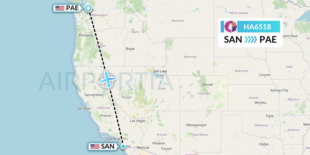 HA6518 Hawaiian Airlines Flight Map: San Diego to Everett