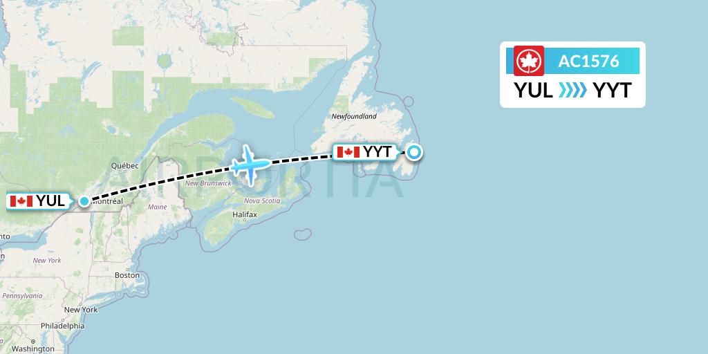 AC1576 Air Canada Flight Map: Montreal to St. John's