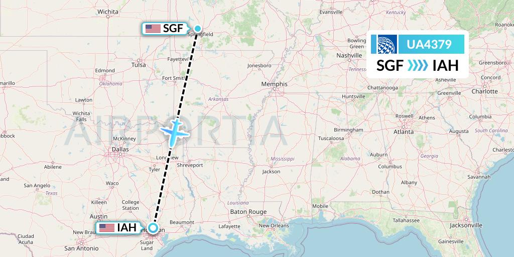 UA4379 United Airlines Flight Map: Springfield to Houston
