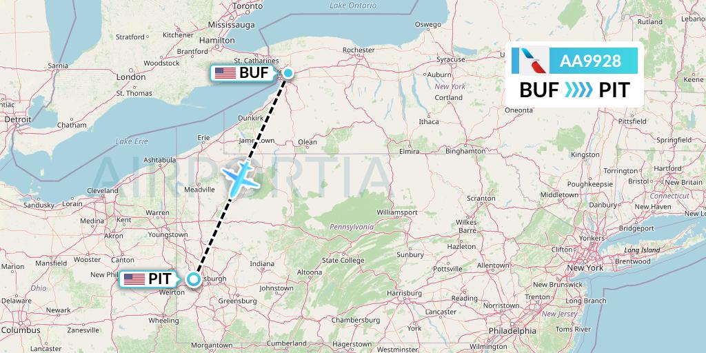 AA9928 American Airlines Flight Map: Buffalo to Pittsburgh