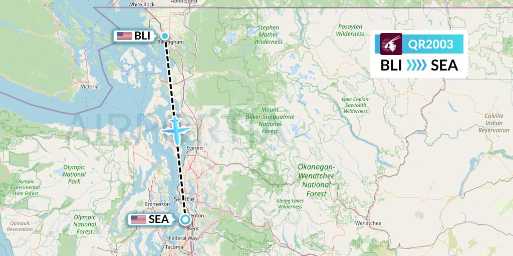 QR2003 Qatar Airways Flight Map: Bellingham to Seattle