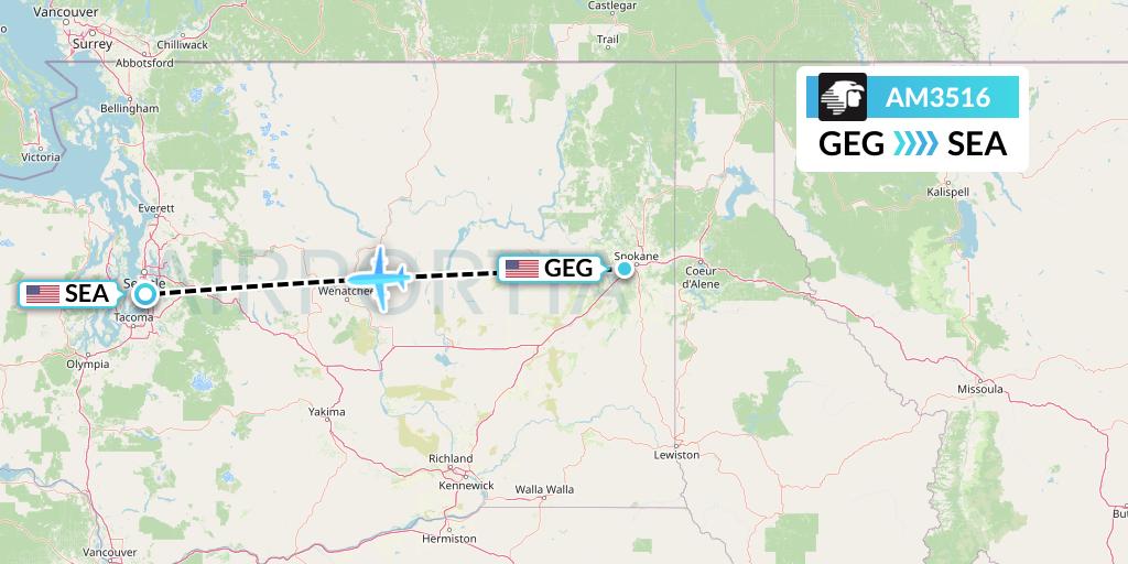 AM3516 Aeromexico Flight Map: Spokane to Seattle