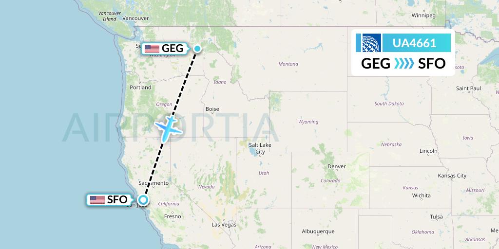 UA4661 United Airlines Flight Map: Spokane to San Francisco
