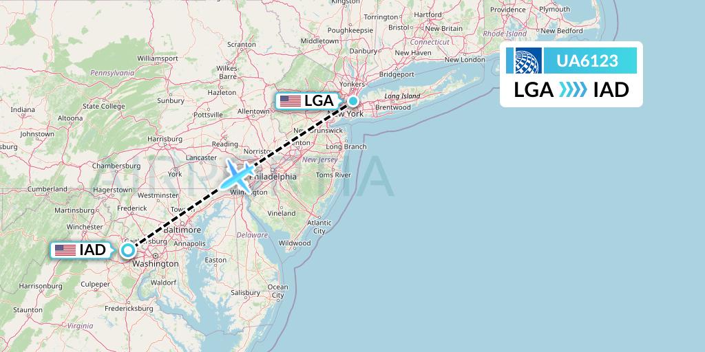 UA6123 United Airlines Flight Map: New York to Washington