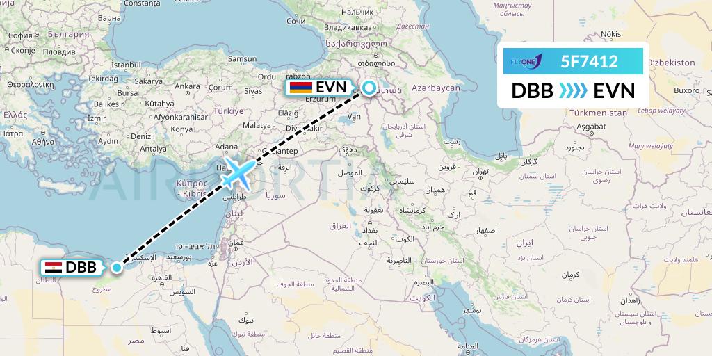 5F7412 Fly One Flight Map: El Alamein to Yerevan