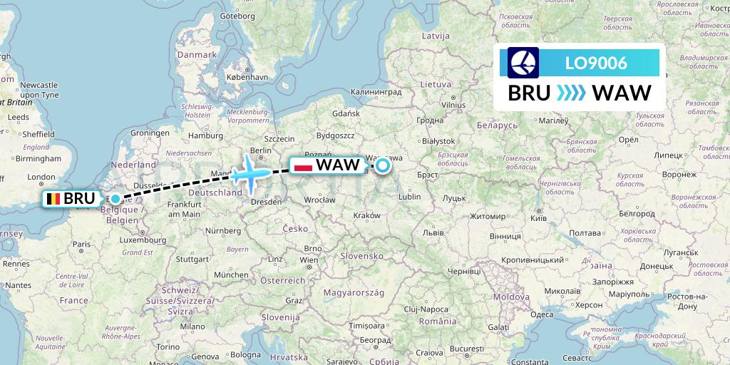 LO9006 LOT Flight Map: Brussels to Warsaw