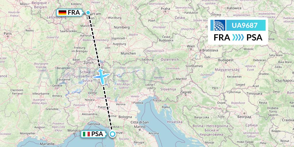 UA9687 United Airlines Flight Map: Frankfurt to Pisa
