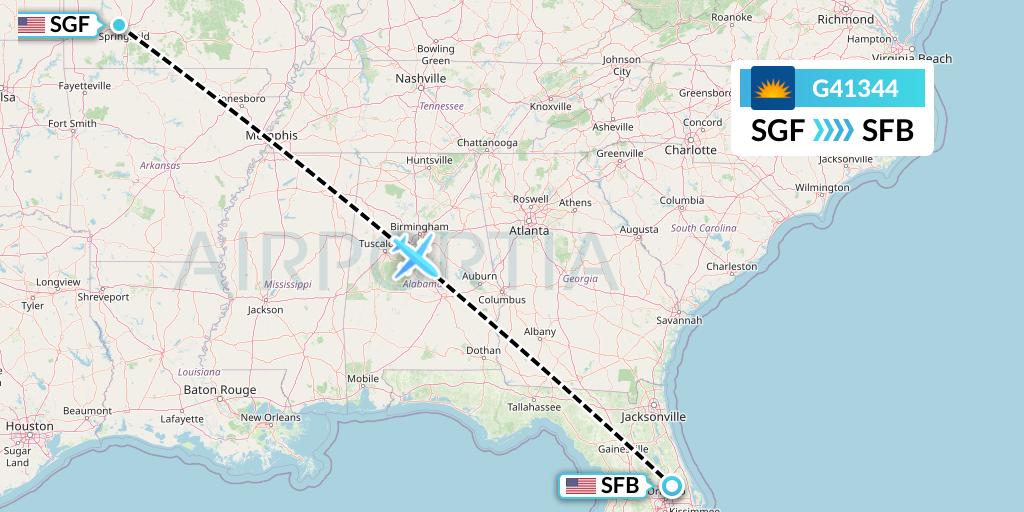 G41344 Allegiant Air Flight Map: Springfield to Orlando