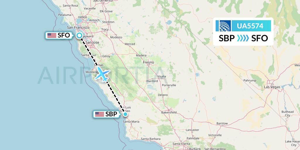 UA5574 United Airlines Flight Map: San Luis Obispo to San Francisco