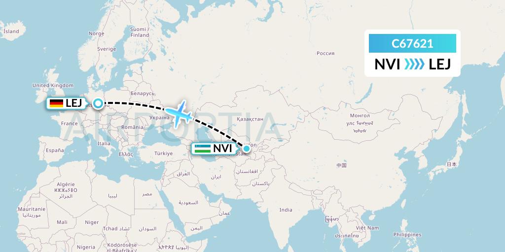 C67621 Capitol Air Express Flight Map: Navoiy to Leipzig