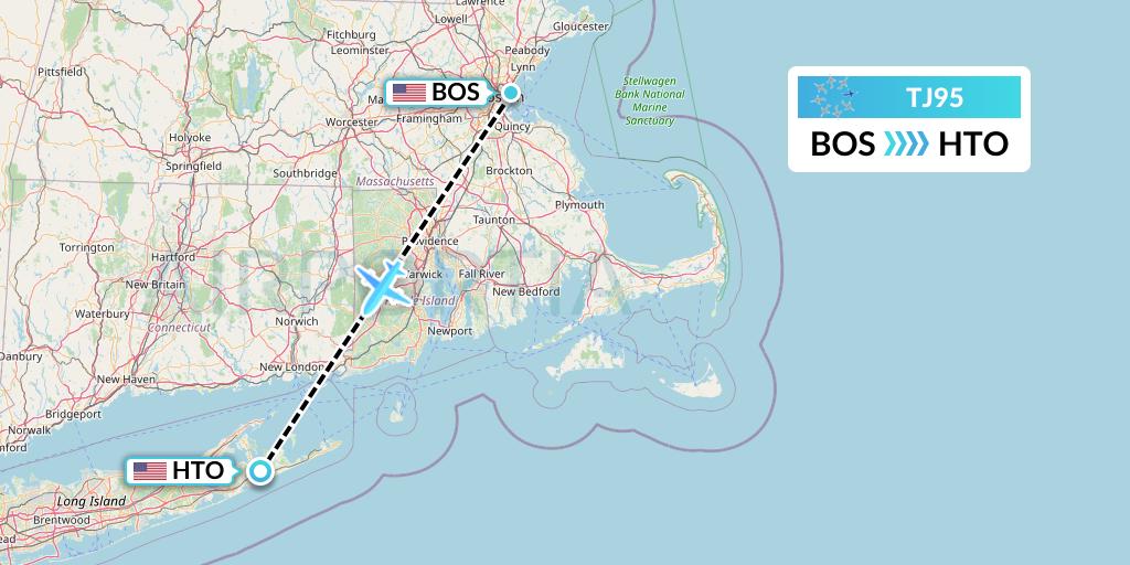 TJ95 Tradewind Aviation Flight Map: Boston to East Hampton